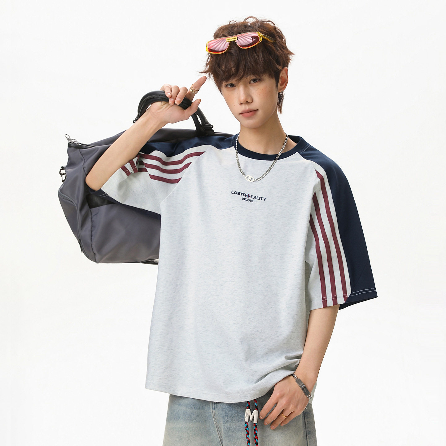 T恤男女春夏撞色ins拼接设计潮牌纯棉圆领体恤OT7260-P40控68，男装T恤，电商A362