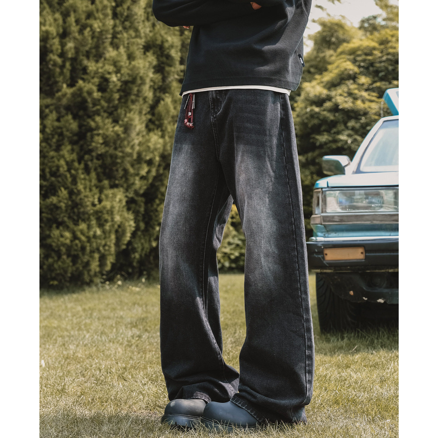 牛仔裤男秋季新款复古宽松长裤高街潮牌喇叭MN2432-P55控88,男装牛仔裤,电商A362