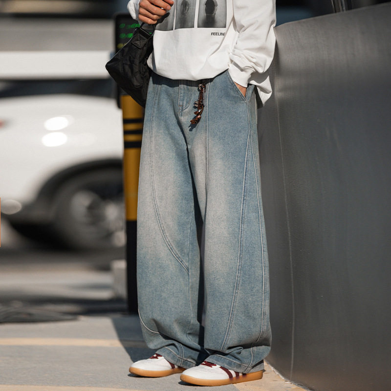 牛仔裤男春季新款分割设计廓形宽松休闲裤子L2365-P65控98，男装牛仔裤，电商A362