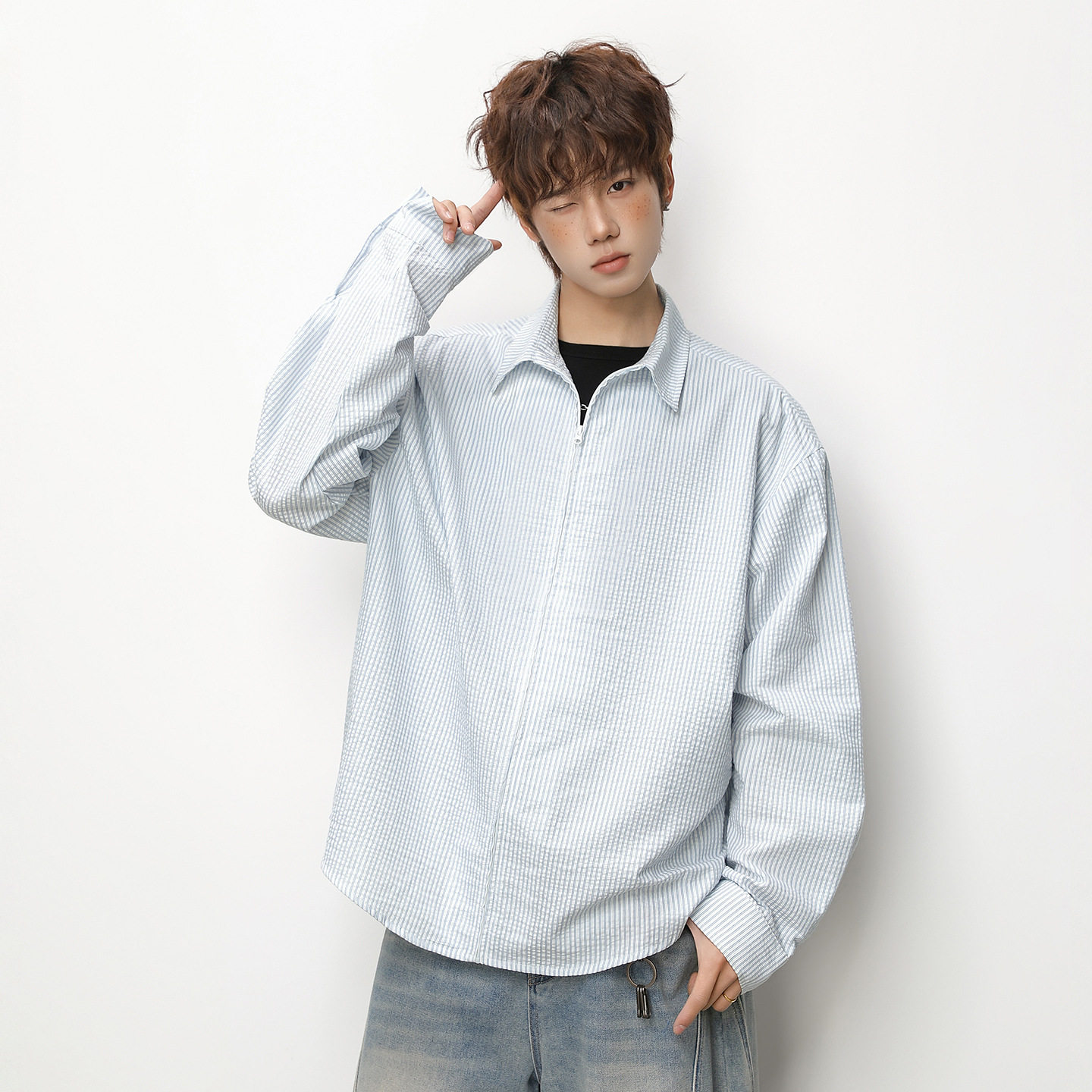 长袖衬衫男春季款休闲百搭短宽廓形夹克衬衣外套OC8041-P57控98，男装衬衫，电商A362