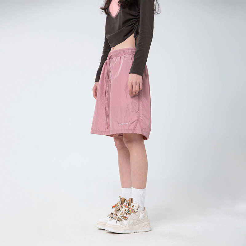金属质感微皱五分裤子夏季新款宽松刺绣运动短裤女L2255-P31控49,女装休闲裤,电商A362