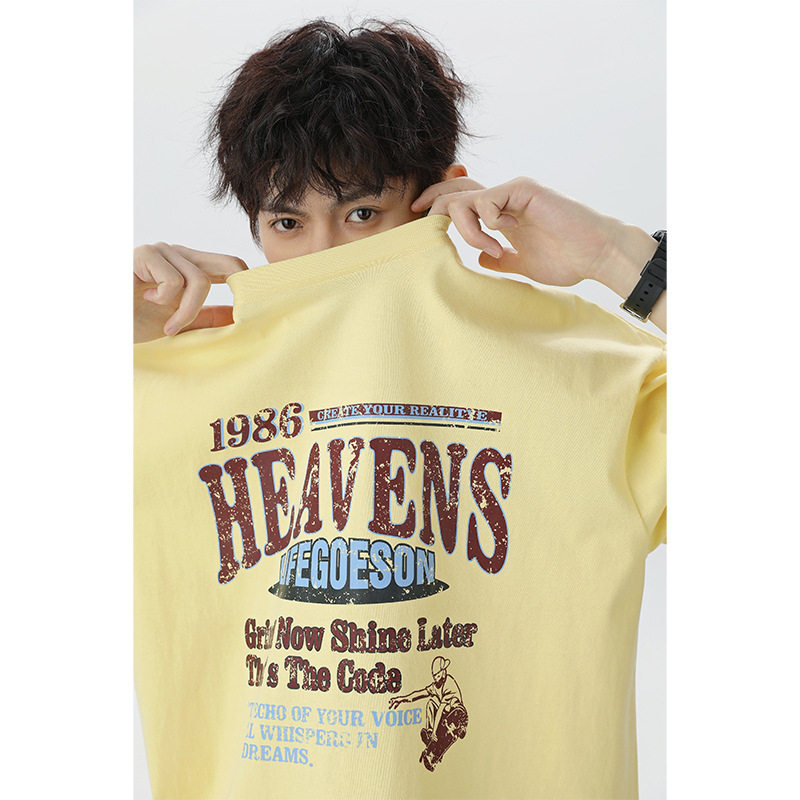 字母印花短袖体恤男夏季款复古纯棉潮牌宽松半袖MT7180-P30控49,男装T恤,电商A362