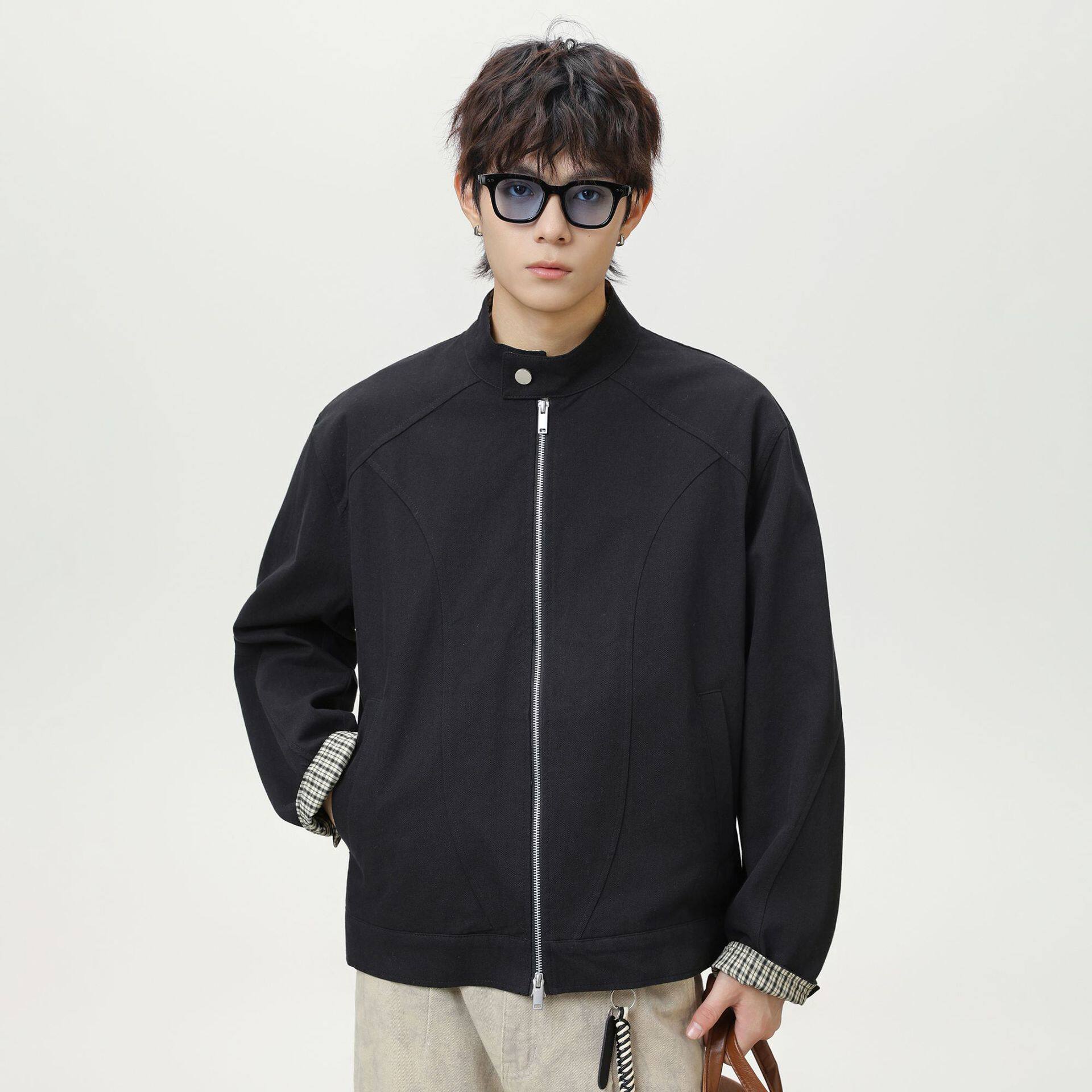 夹克男秋季新款拼接设计立领宽松短宽廓形潮牌MJ6036-P88控148,男装夹克,电商A362