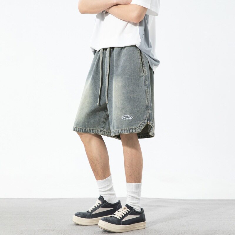 牛仔短裤男夏季新款美式潮牌撞色刺绣宽松休闲L2286-P50控78，男装牛仔裤，电商A362