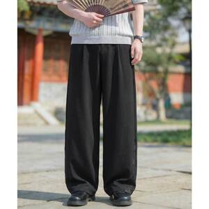拼接休闲裤男春夏款双打褶设计垂感宽松长裤子OK2698-40控75图片