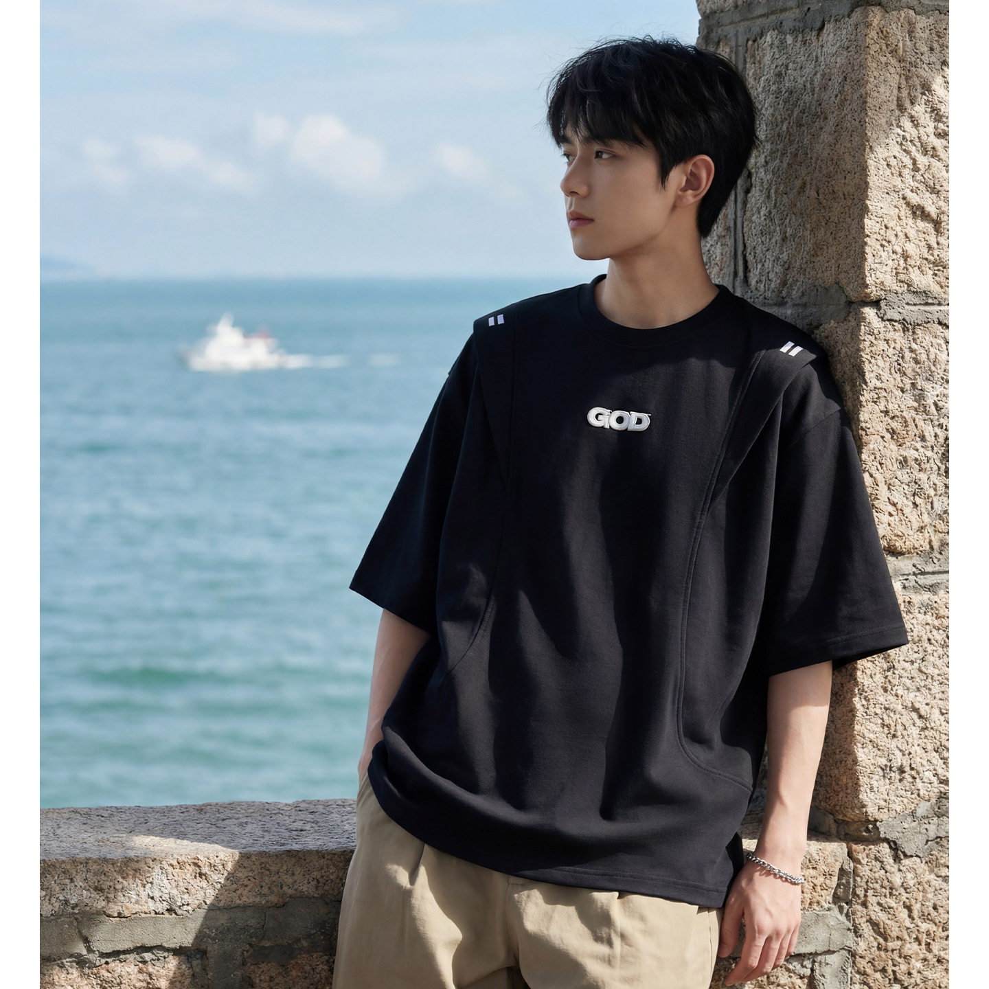 短袖T恤男夏季美式潮牌撞色刺绣半袖上衣体恤衫OT7261-P40控68，男装T恤，电商A362