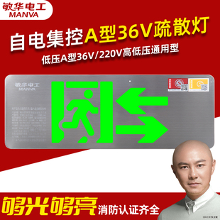 敏华电工不锈钢A型36V220V通用消防疏散指示灯应急照明灯安全出口