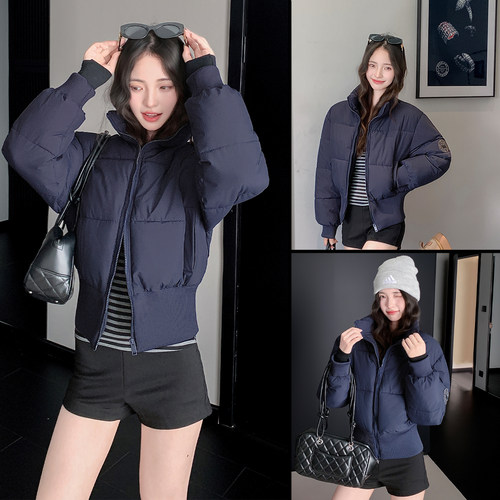 美式复古冬新款棉服外套女短款加厚面包服立领收腰显瘦小个子棉衣