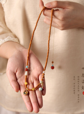 新中式橄榄核玉髓可调节手编项链国风设计款温婉气质款文玩锁骨链