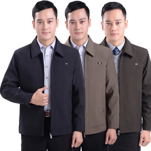 春秋冬季中年男装上衣休闲薄款外套夹克中老年人男士夹克衫爸爸装