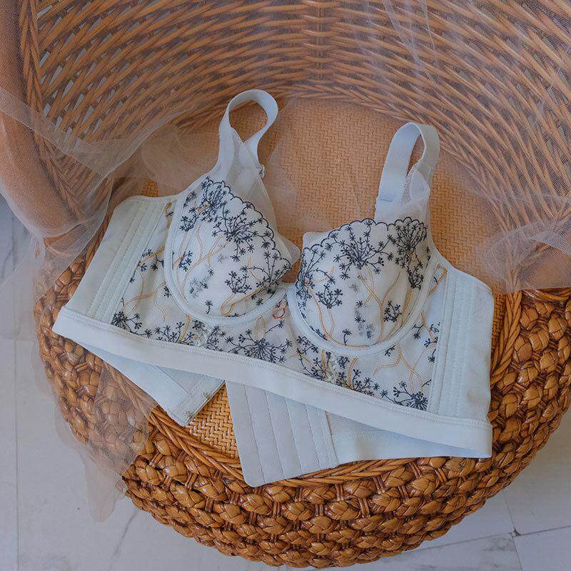 新款奢华院线调整型刺绣蕾丝软钢圈内衣女高侧收五排扣文胸