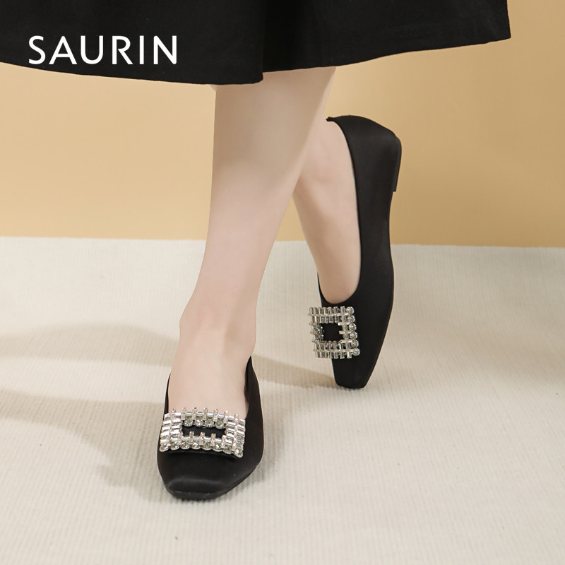 索兰单鞋女2026春季新款法式通勤舒适浅口一脚蹬平底鞋26AN24132,女鞋,浅口单鞋,淘宝优惠券,粉丝福利购,淘宝优惠卷