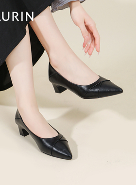 索兰黑色高跟鞋2025秋季新款舒适软底浅口工作单鞋女25CT33147