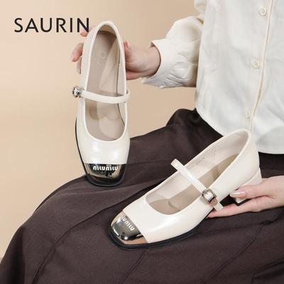 索兰玛丽珍法式复古方头单鞋