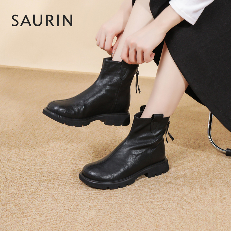 索兰显瘦简约粗跟烟筒靴