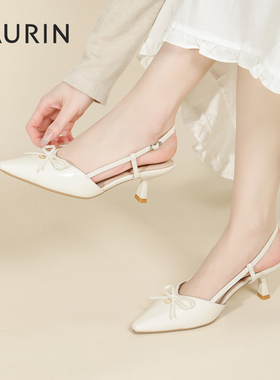 索兰后空单鞋女2026春季新款法式蝴蝶结尖头浅口高跟鞋26AT35408