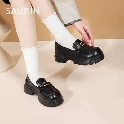 索兰黑色厚底乐福鞋女