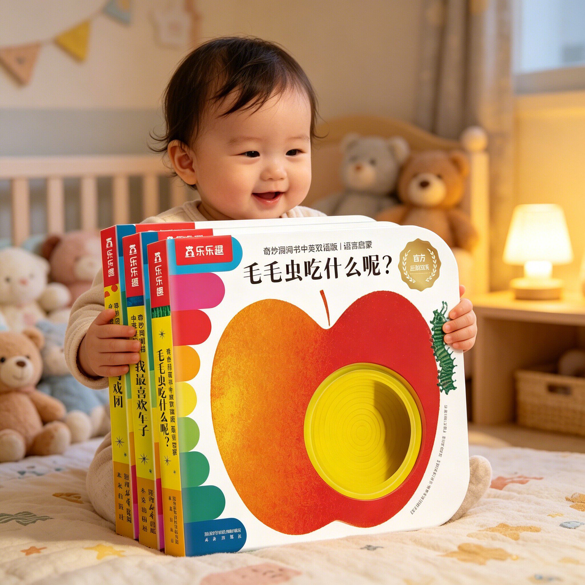 奇妙洞洞书婴儿早教绘本0到3岁系列乐乐趣宝宝书本乐乐趣毛毛虫吃什么呢感官刺激启蒙认知推拉儿童触摸机关益智玩具幼儿书籍1岁2