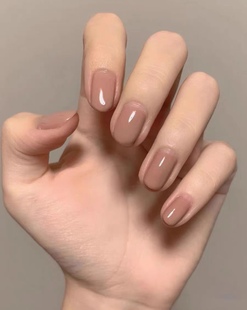 纯手工定制纯色穿戴甲高级肤色荔枝冰沙成品美甲贴片