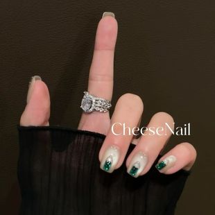 纯手工定制猫眼闪钻日常短款 高级感显白气质 穿戴甲2025秋冬新款