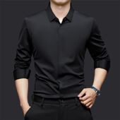 高档暗扣男士 长袖 衬衫 春秋新款 商务休闲纯色抗皱弹力免烫工装 衬衣