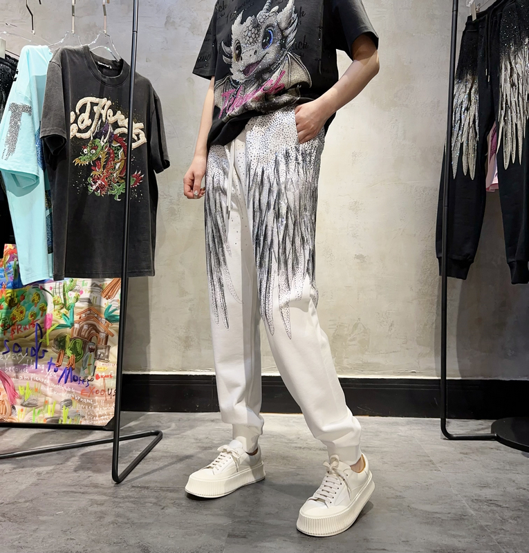 炸街满钻大翅膀休闲潮酷针织长裤