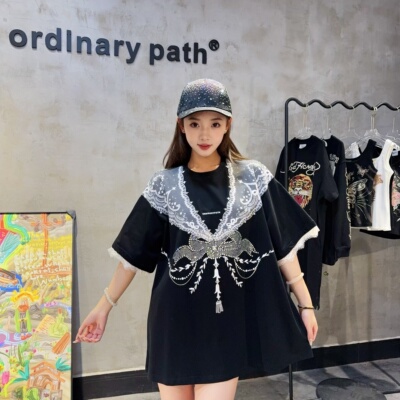 甜酷带钻小仙女蕾丝T恤裙潮高货