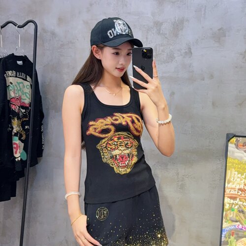 街头潮牌甜酷辣妹闪钻老虎头背心