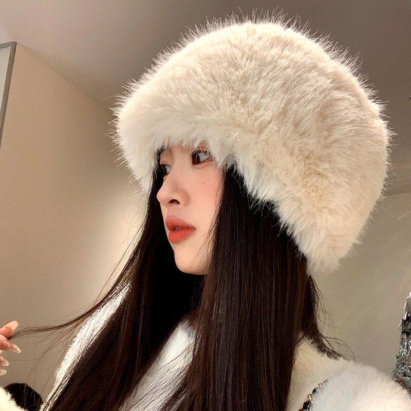 仿皮草貂毛帽子女款秋冬季毛绒渔夫帽高级感显脸小保暖护耳雷锋帽