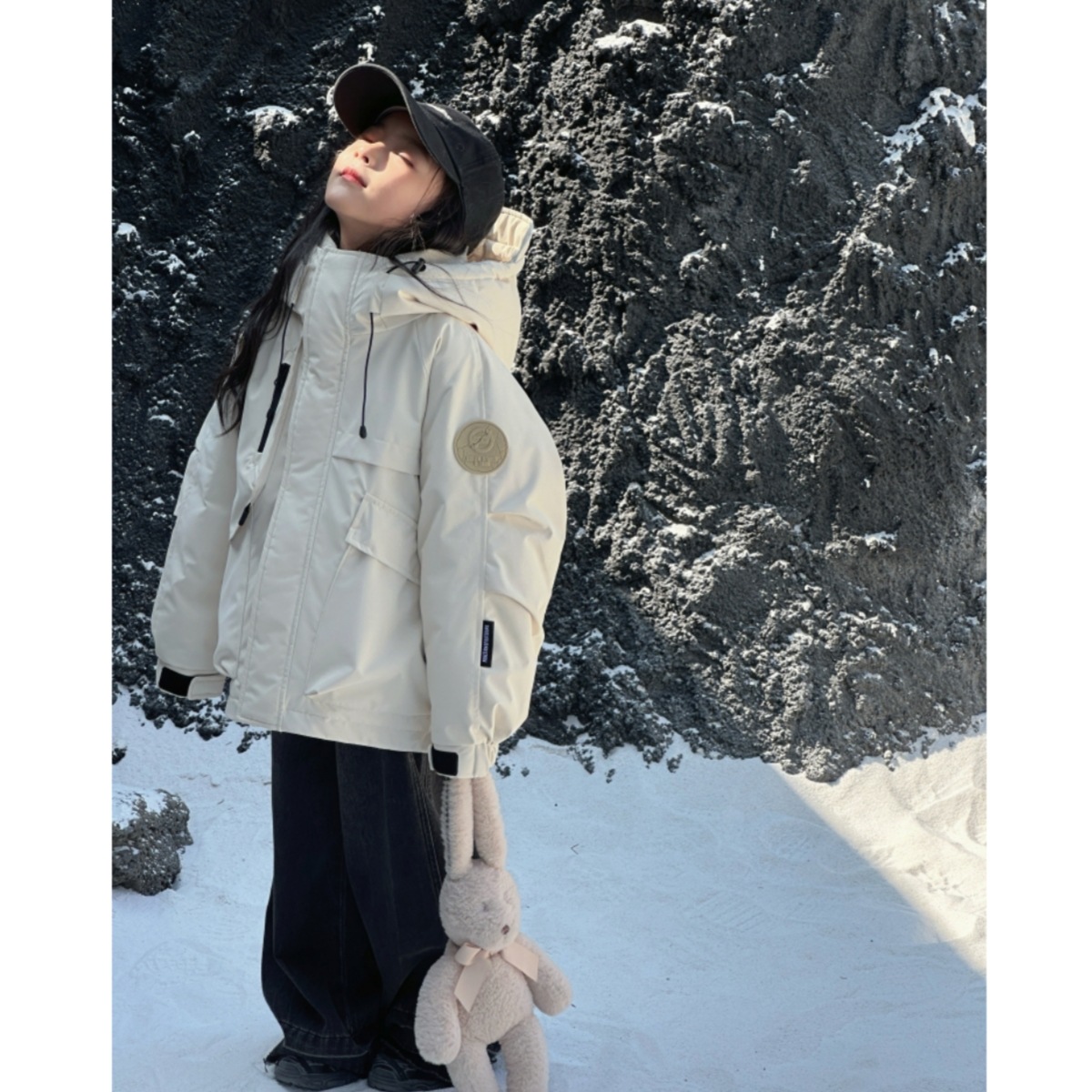 韩版羽绒棉服冬季新款工装派克服男女童加厚连帽中大童冲锋衣外套