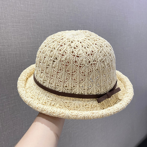 夏季镂空透气卷边圆顶盆帽女时尚