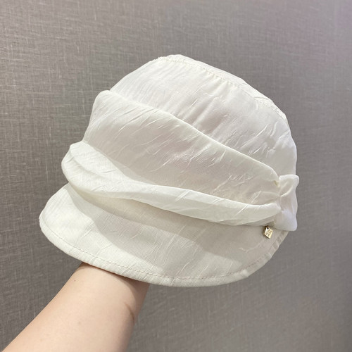 薄款褶皱鸭舌贝雷帽女显脸小夏季