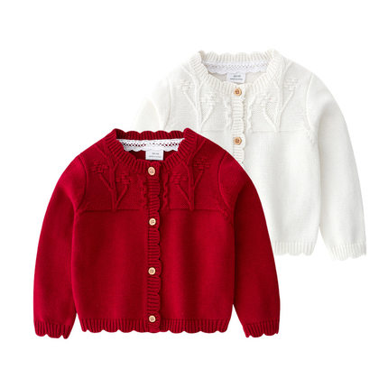 婴儿毛线衣春秋装1-3岁女宝宝针织开衫女童韩版洋气纯棉毛衣外套