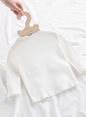 婴儿春秋装打底衫0-3岁女宝宝长袖白色T恤女童半高领木耳边上衣洋