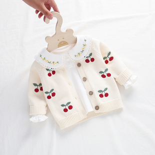 婴儿针织开衫6月新生宝宝小外套纯棉1-3岁女童毛衣洋气外搭春秋装