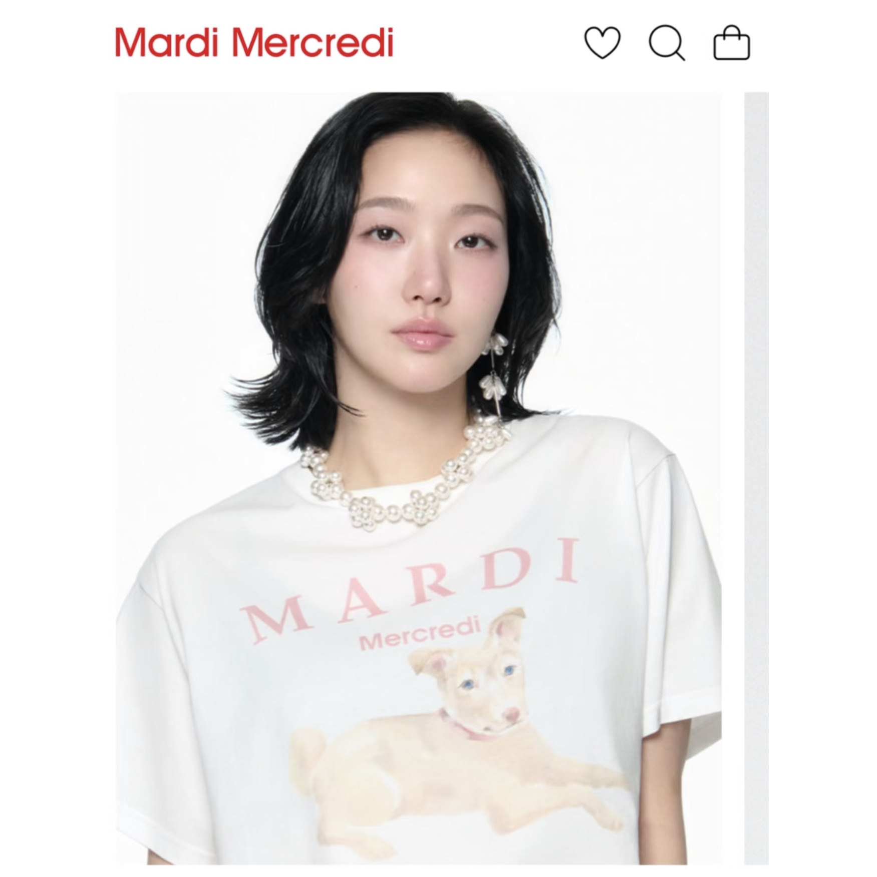 韩国潮牌MARDI MERCREDI2026年首尔限定水彩小狗印花短袖T恤女装图片