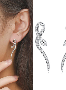 定制定金专拍设计感灵动蛇时尚耳环纯银耳钉镶钻时尚精致女耳饰品