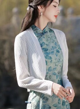 披肩外搭配裙子温柔风旗袍外搭披肩开衫外套白色针织长袖百搭文艺