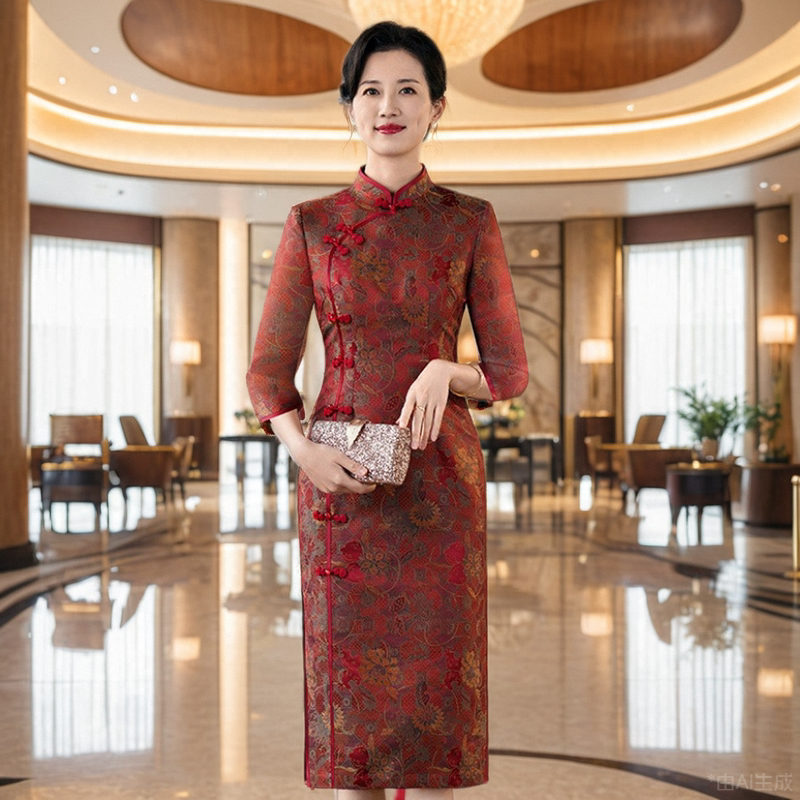 喜婆婆婚宴礼服高贵平时可穿2024秋新款参加婚礼年轻妈妈宴会旗袍