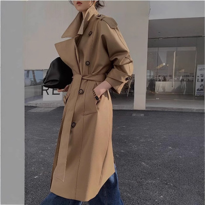 2025周淼新款英伦风设计感小众高级中长款卡其风衣外套宽松