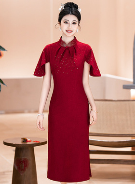 复古红色改良订婚旗袍女喜婆婆结婚高级感中式婚宴回门礼服连衣裙