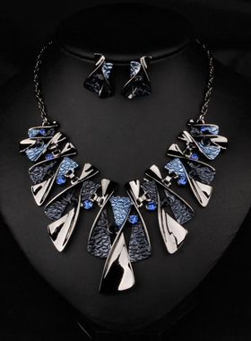 新娘短款彩色宝石夸张首饰套装