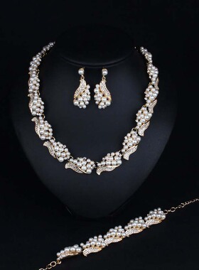 欧美夸张装饰珍珠项链戒指电镀金