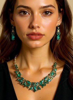 欧美时尚水晶项链耳环首饰套装新娘婚纱礼服时尚百搭饰品女装饰