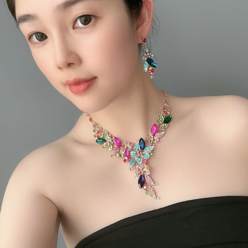 爆款欧美首饰套装水晶女晚礼服