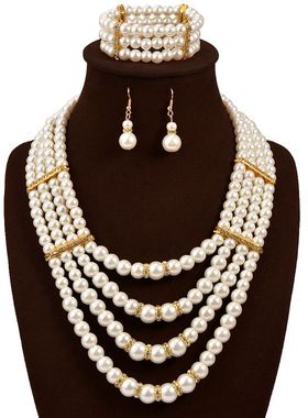 欧美外贸镶钻珍珠新娘三件套手链