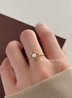 微镶锆石电镀K真金开口可调节指环几何温柔气质戒指女 饰品