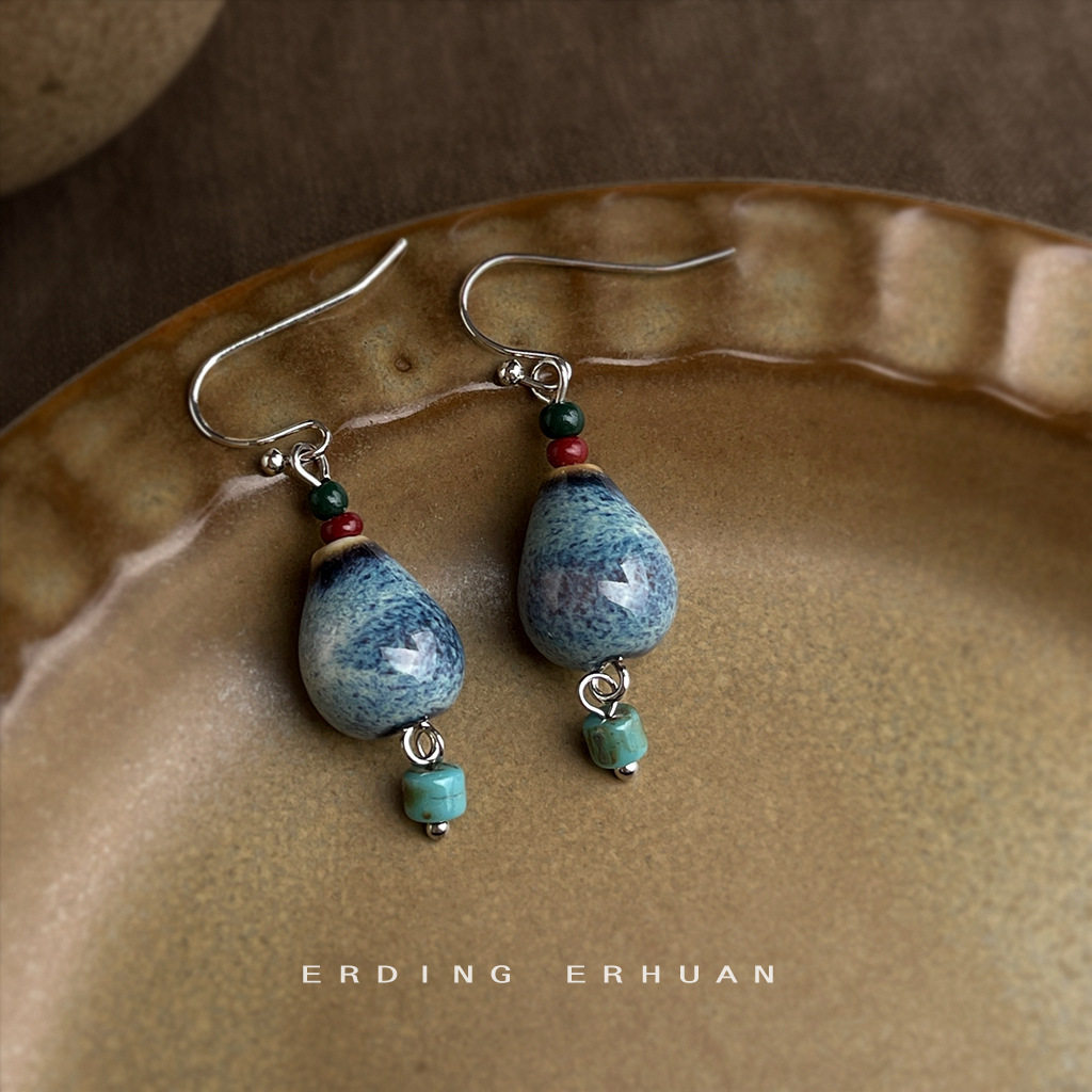 diy手工原创陶瓷水滴葫芦耳环 国潮文艺复古中古风耳饰女,饰品/流行首饰/时尚饰品新,耳环,淘宝优惠券,粉丝福利购,淘宝优惠卷