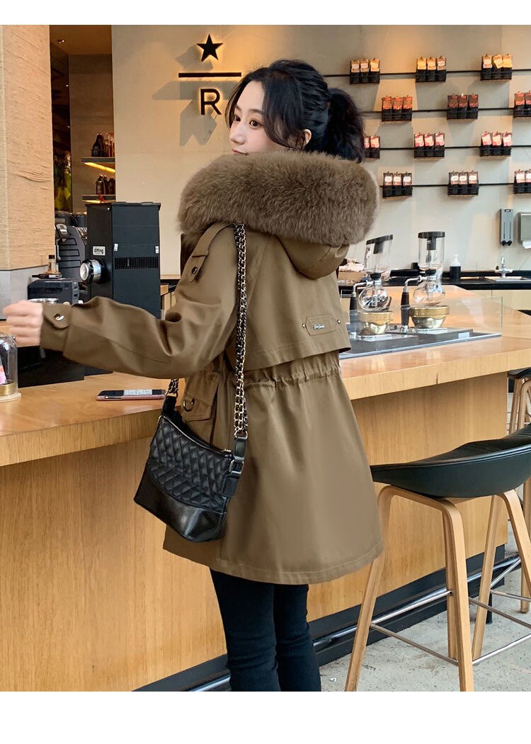 派克服女冬2023新款可拆卸内胆年轻款真皮草大毛领兔毛中长款外套