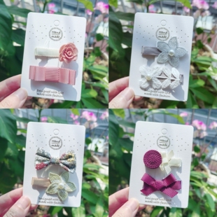 外贸跨境花朵女孩发夹罗纹织带全包布艺儿童碎花蝴蝶结棒棒糖发卡